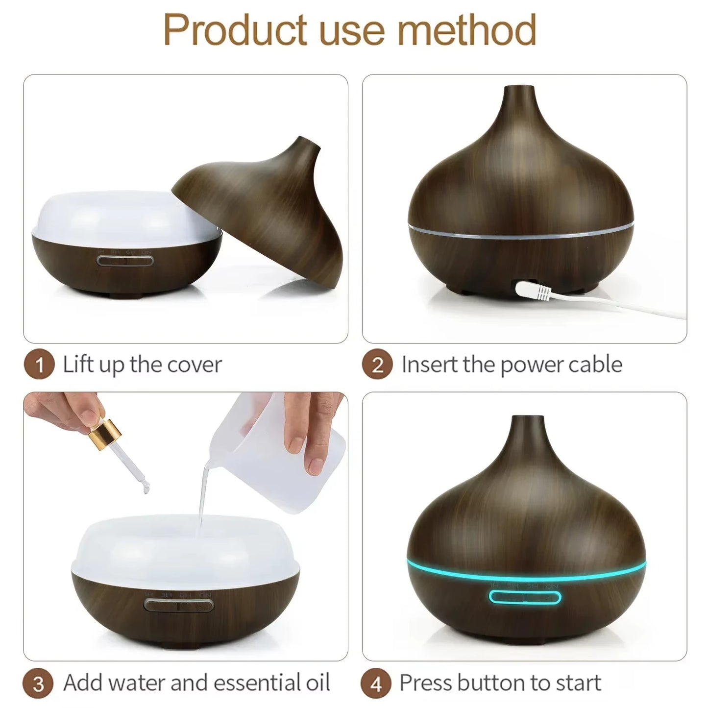 Air Humidifier Aromatherapy Essential Oil Diffuser Wood Grain