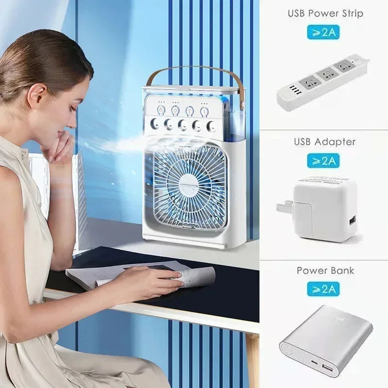 Portable humidifier fan three in one