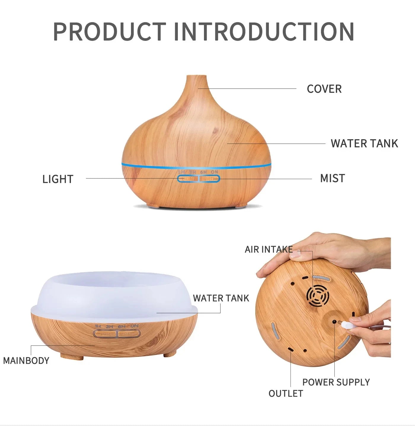 Air Humidifier Aromatherapy Essential Oil Diffuser Wood Grain