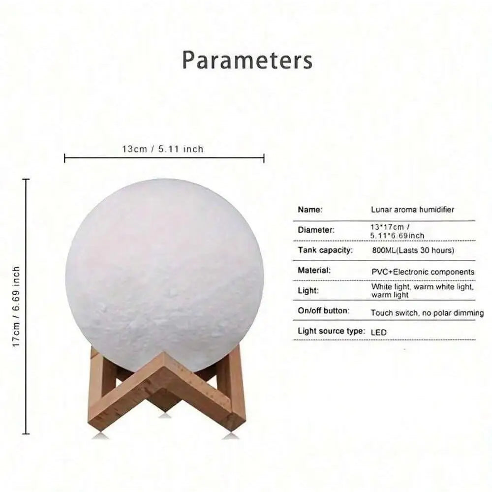 1pc 3D Moon Lamp Humidifier With Wooden Base