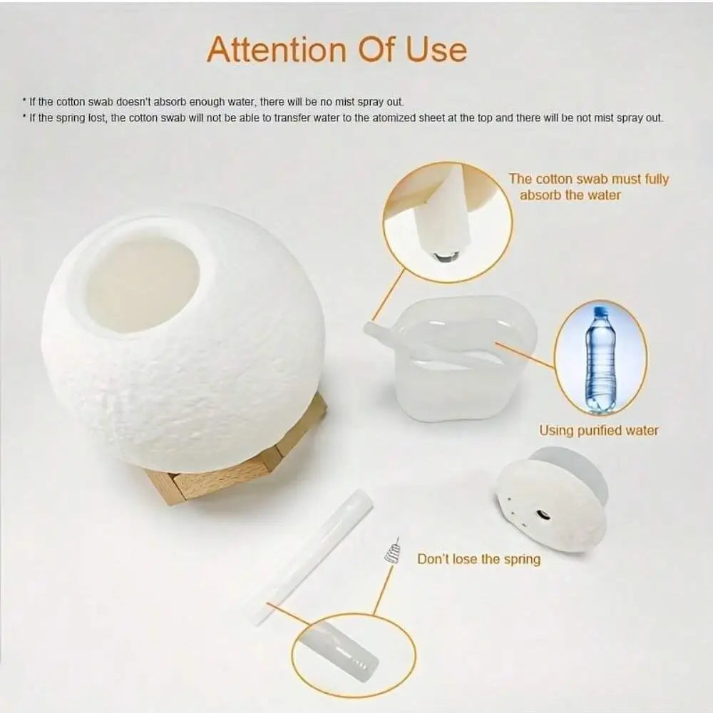 1pc 3D Moon Lamp Humidifier With Wooden Base
