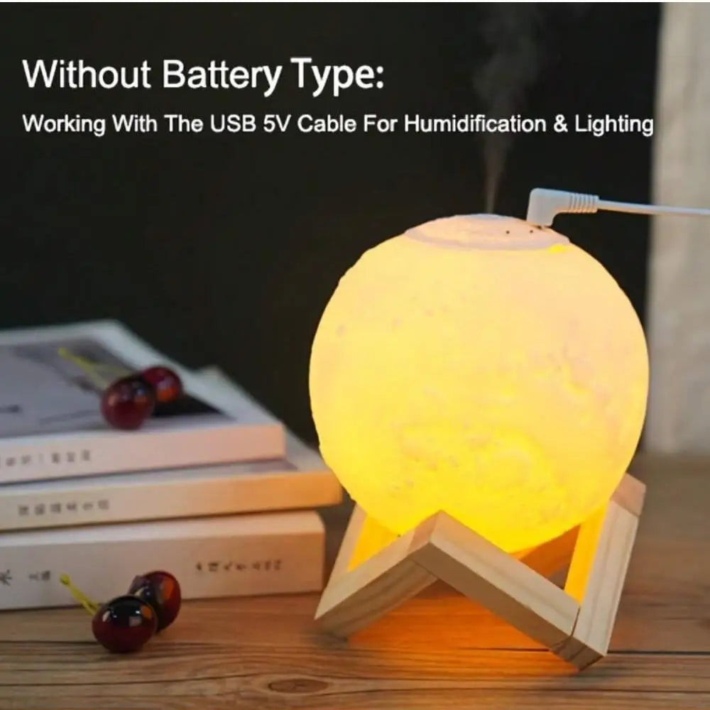 1pc 3D Moon Lamp Humidifier With Wooden Base