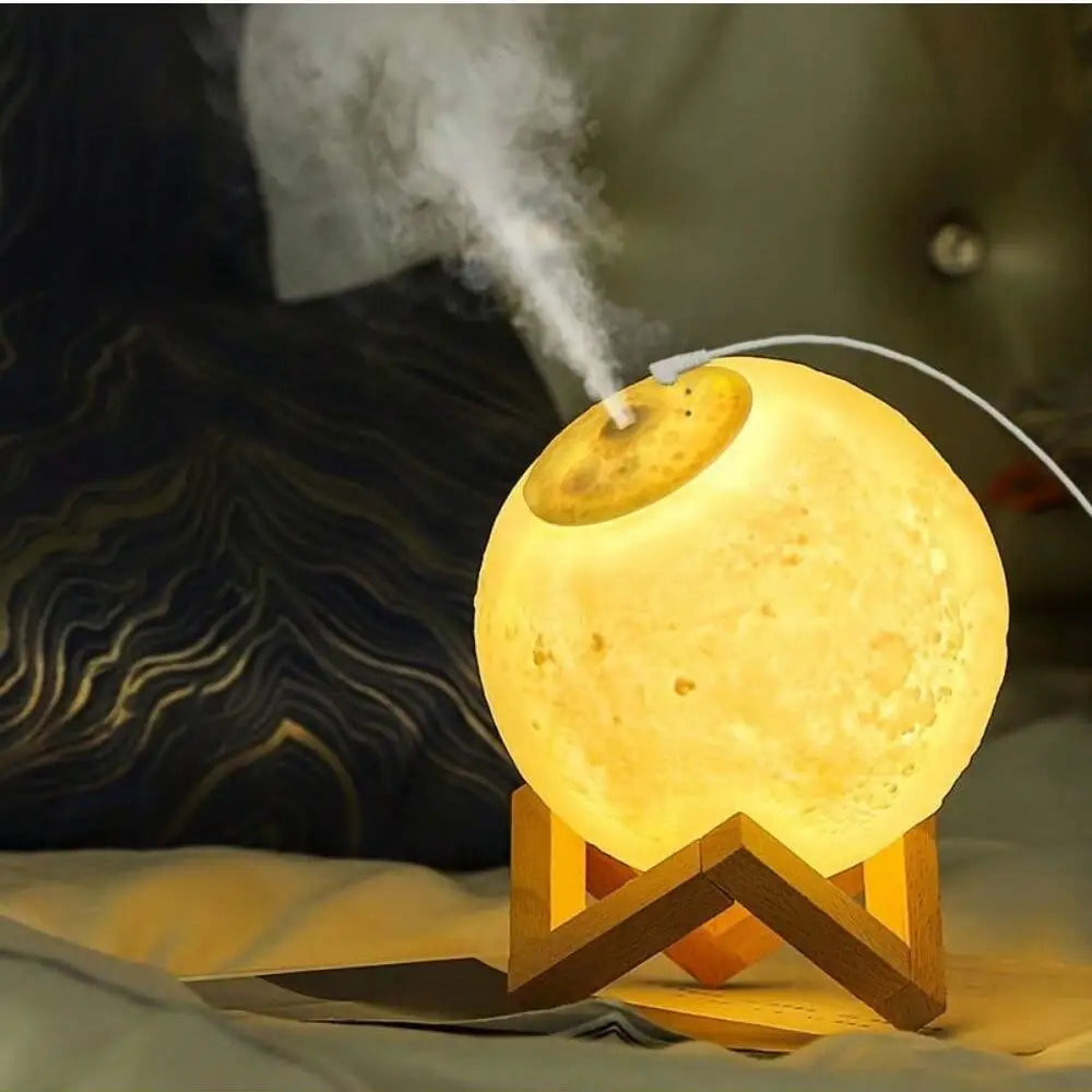 1pc 3D Moon Lamp Humidifier With Wooden Base