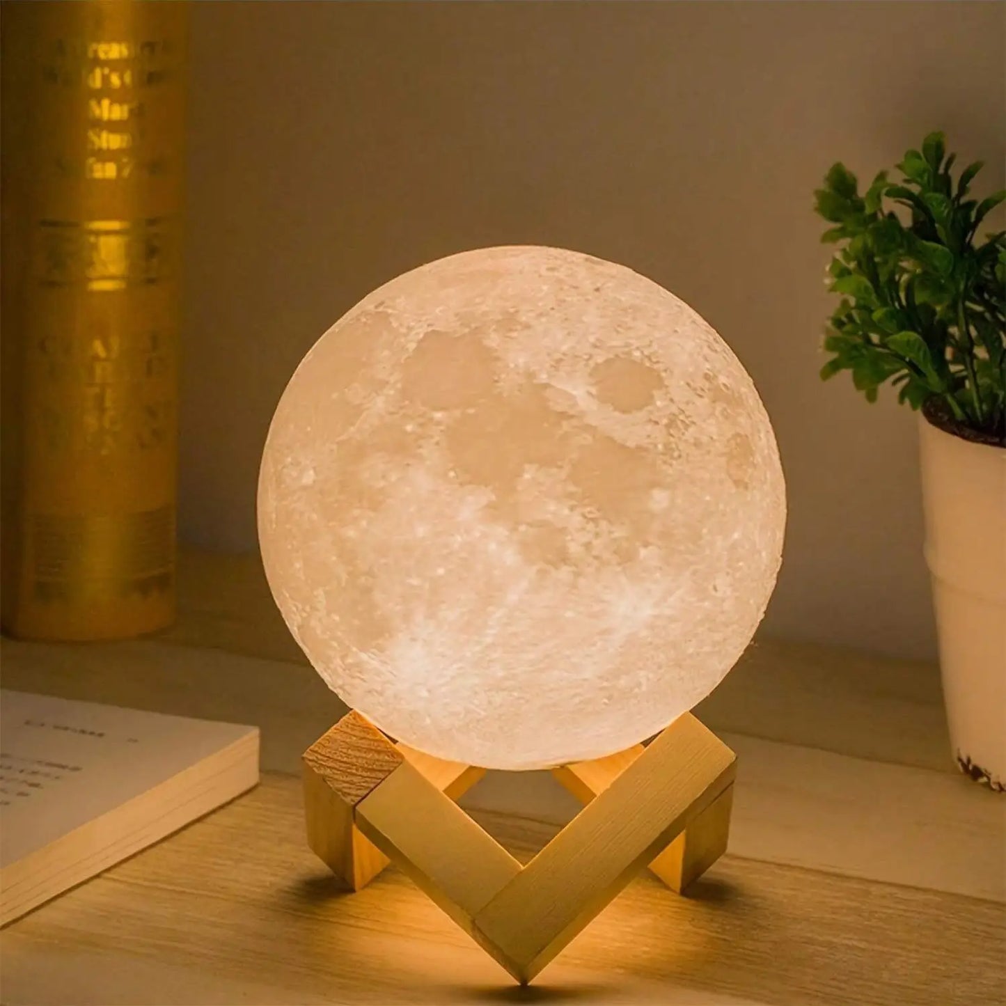 1pc 3D Moon Lamp Humidifier With Wooden Base