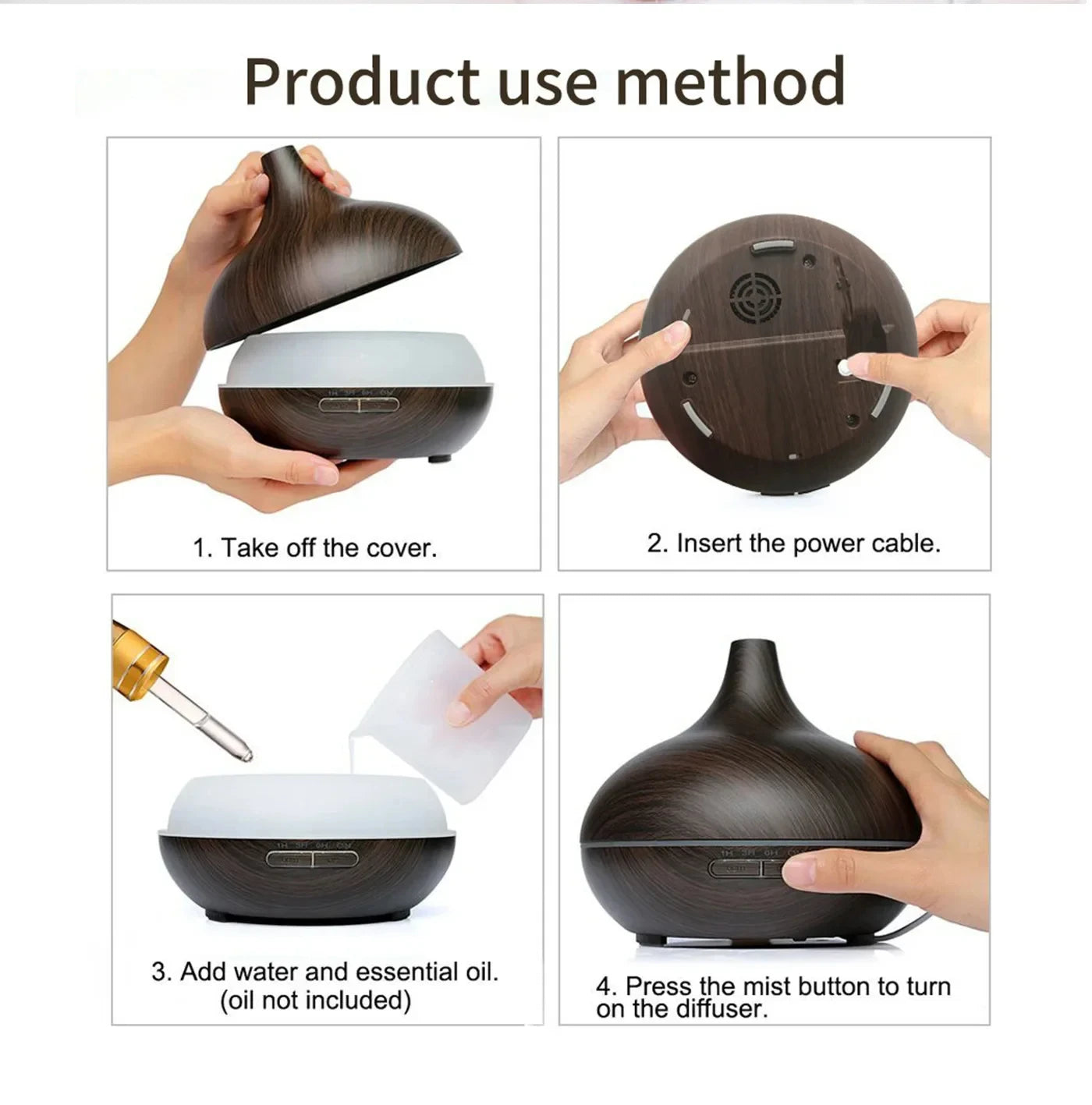 Air Humidifier Aromatherapy Essential Oil Diffuser Wood Grain